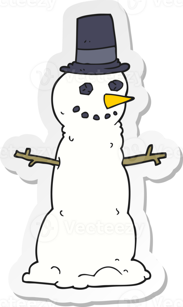 sticker of a cartoon snowman in top hat png
