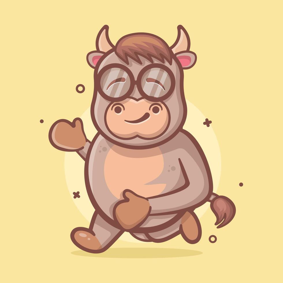 funny bull animal character mascot running isolated cartoon vector