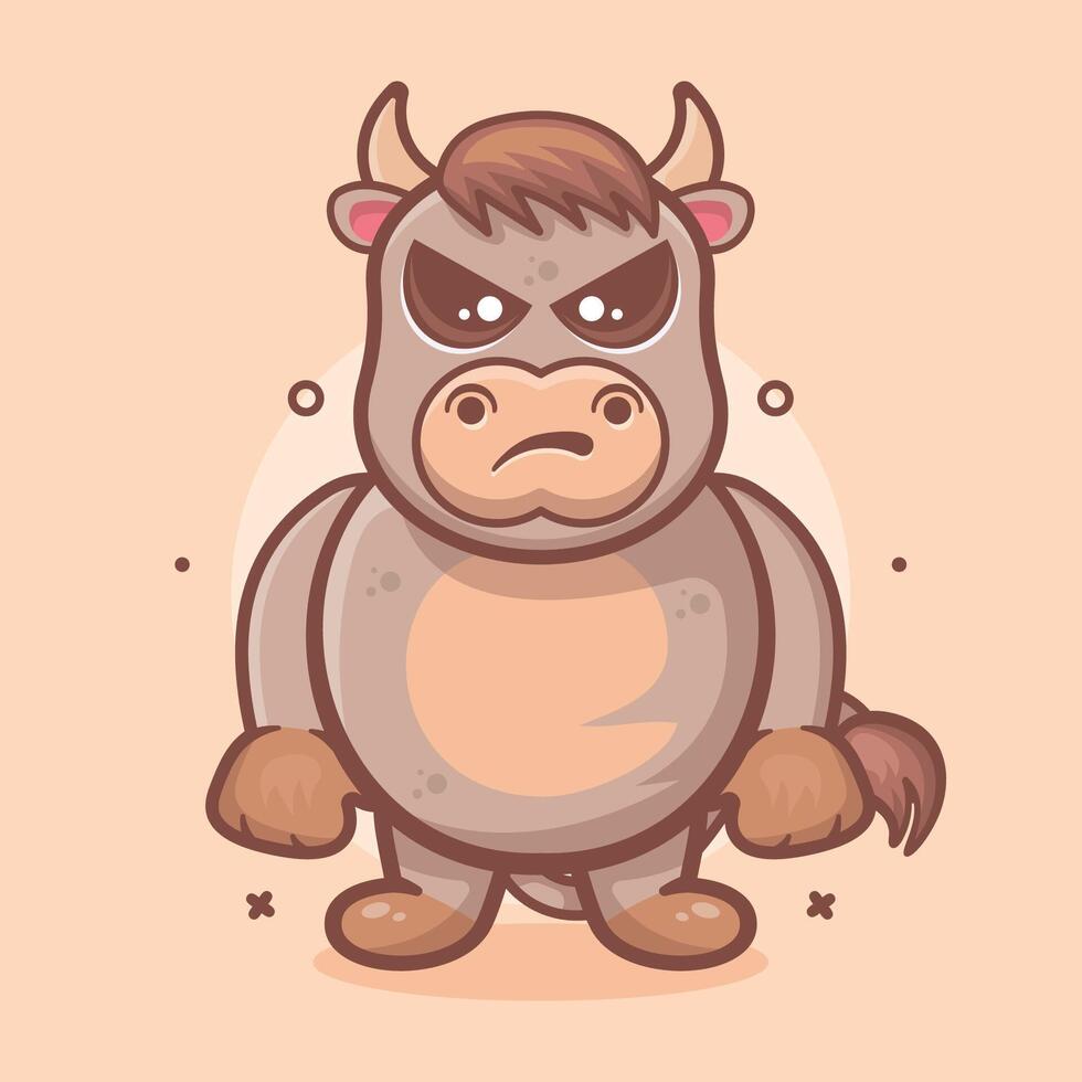 toro animal personaje mascota con enojado expresión aislado dibujos animados vector