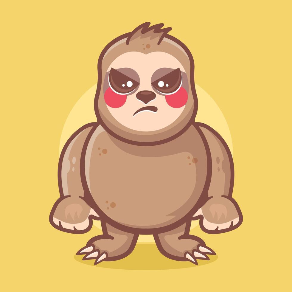 serious sloth animal character mascot with an angry expression isolated cartoon vector