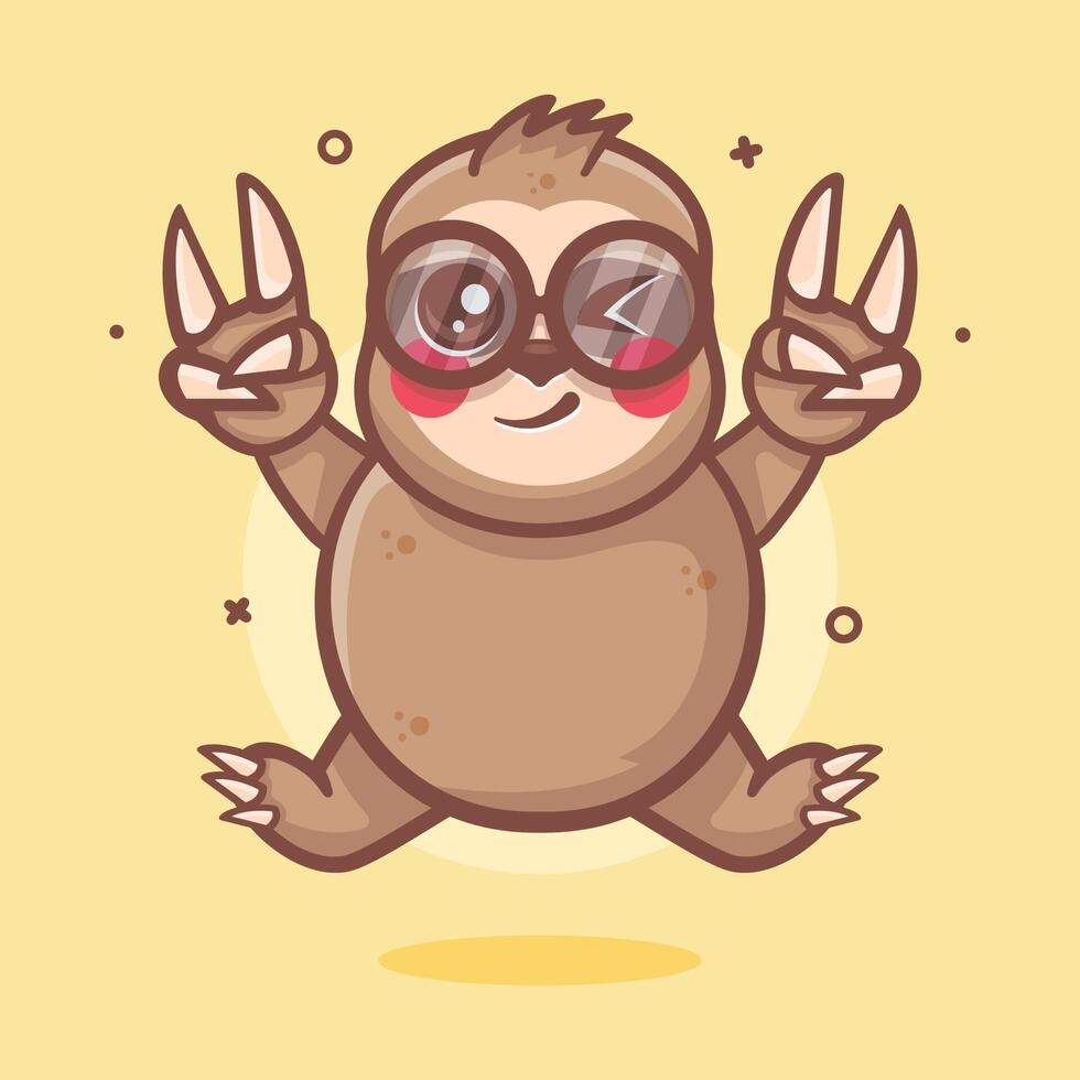 funny sloth character mascot with peace sign hand gesture isolated cartoon vector