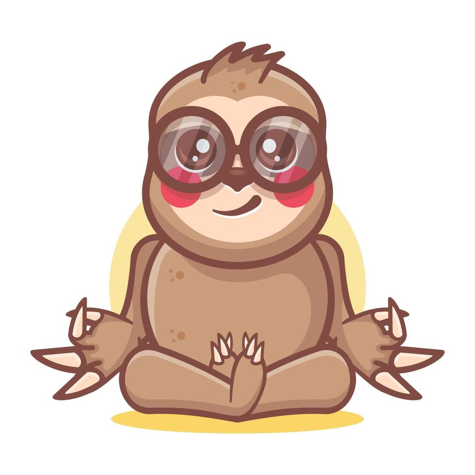 calm sloth animal character mascot with yoga meditation pose isolated cartoon vector