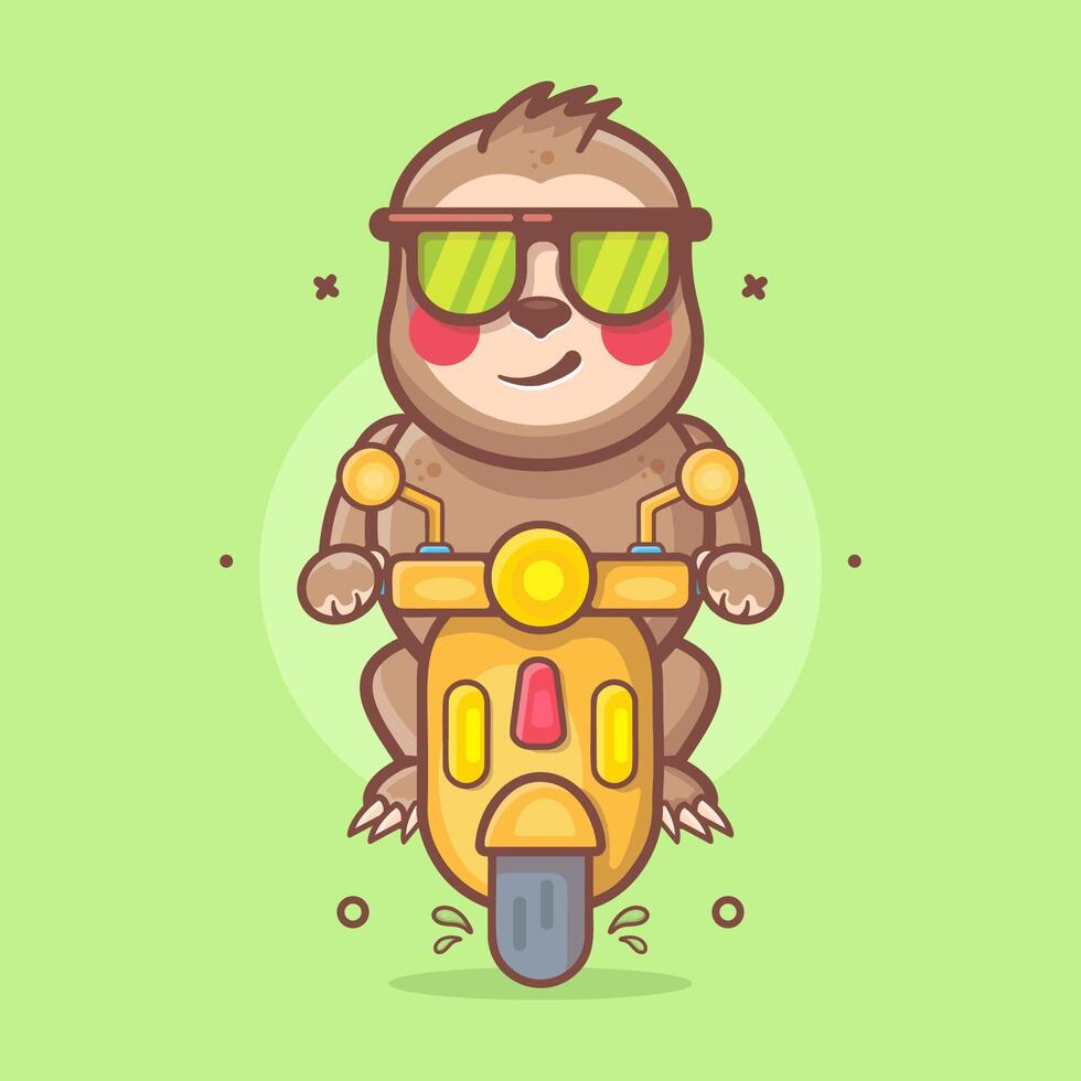 frio perezoso animal personaje mascota montando scooter motocicleta aislado dibujos animados vector