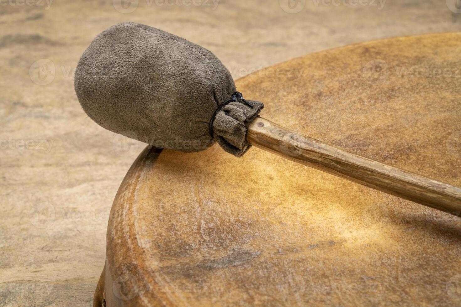 handmade, native American style, shaman frame drum with a beater photo