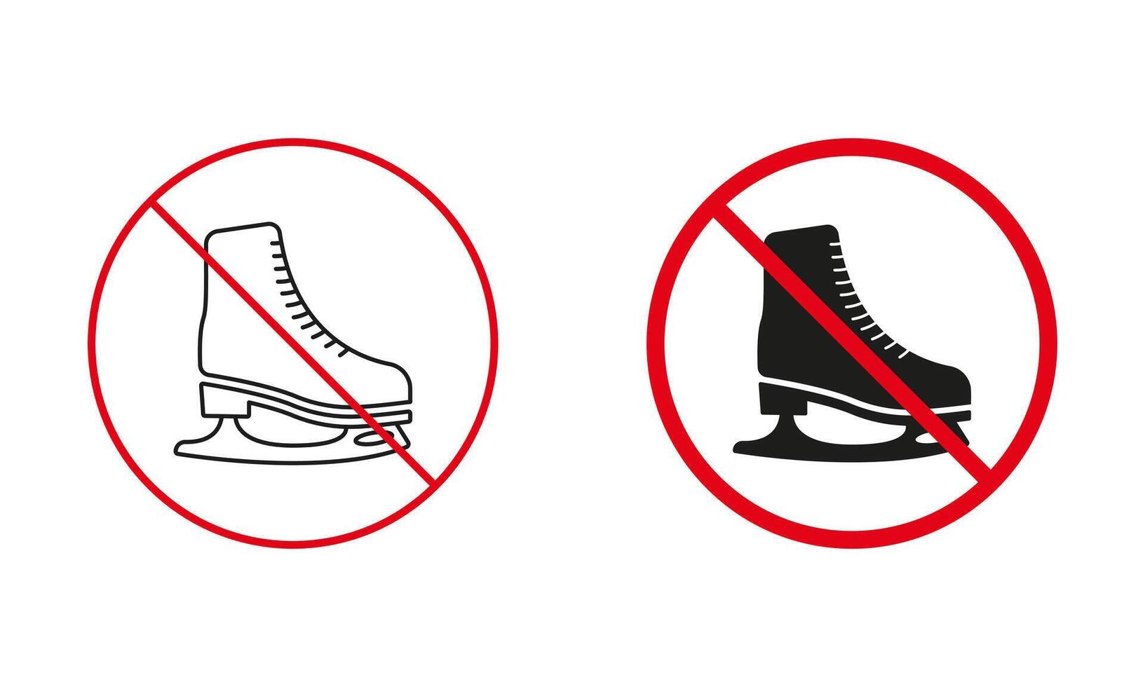 Rink Area Recreation Warning Sign Set. Figure Skating Not Allowed, Skate Prohibit Line and Silhouette Icons. Ice Skating Red Circle Symbol. Isolated Vector Illustration