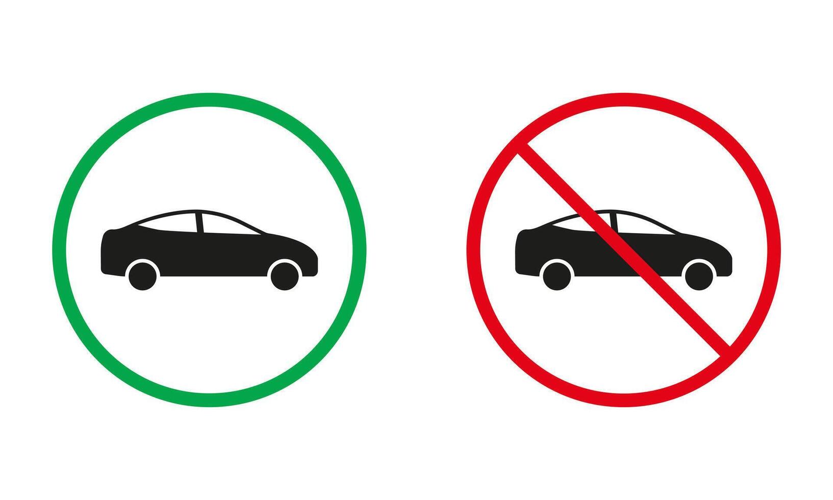 Vehicle Transport Warning Signs. Car Auto Silhouette Icons Set. Transportation Allowed and Prohibited Symbols. Isolated Vector Illustration