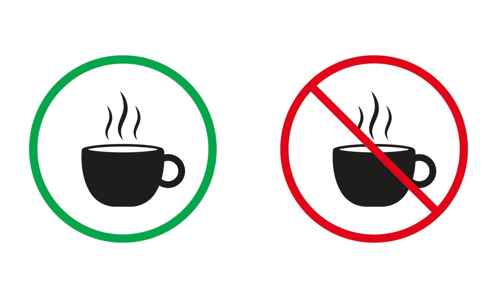 Coffee Warning Signs. Teacup of Steam Tea Silhouette Icons Set. Beverage Allowed, Hot Drink in Mug Prohibited Symbols. Isolated Vector Illustration