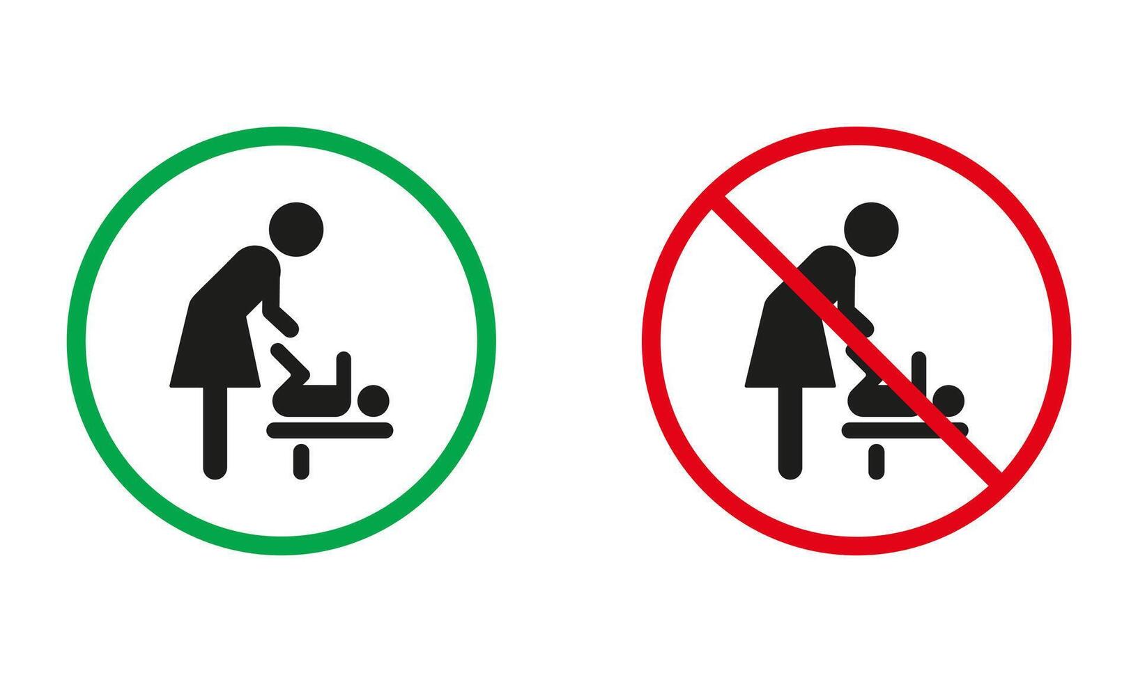 Mother And Child WC Room Red and Green Warning Signs. Toddler Toilet Silhouette Icons Set. Babies Are Allowed. Kids Are Prohibited Symbol. Isolated Vector Illustration