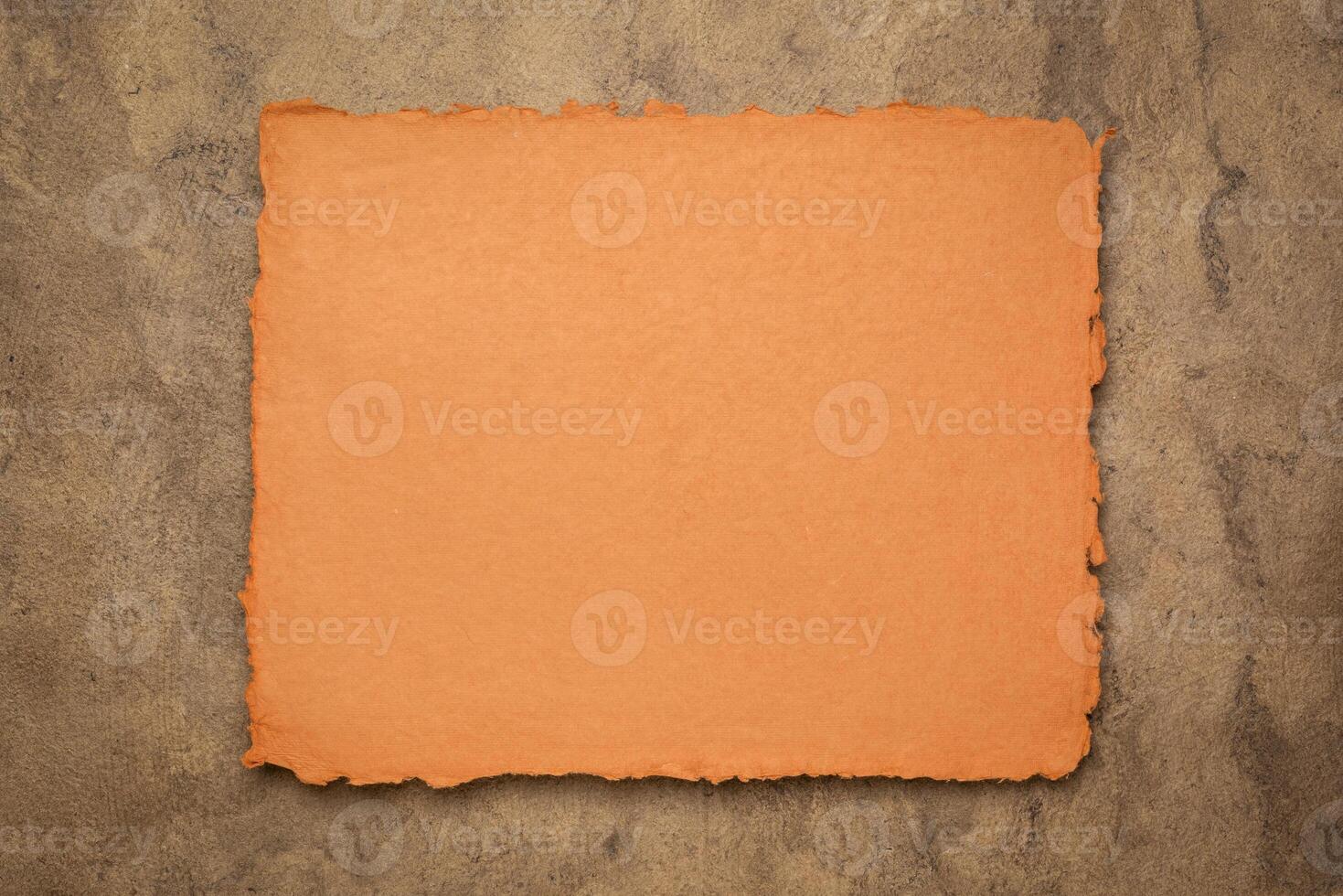 sheet of blank Indian handmade rag paper against textured bark paper, copy space photo