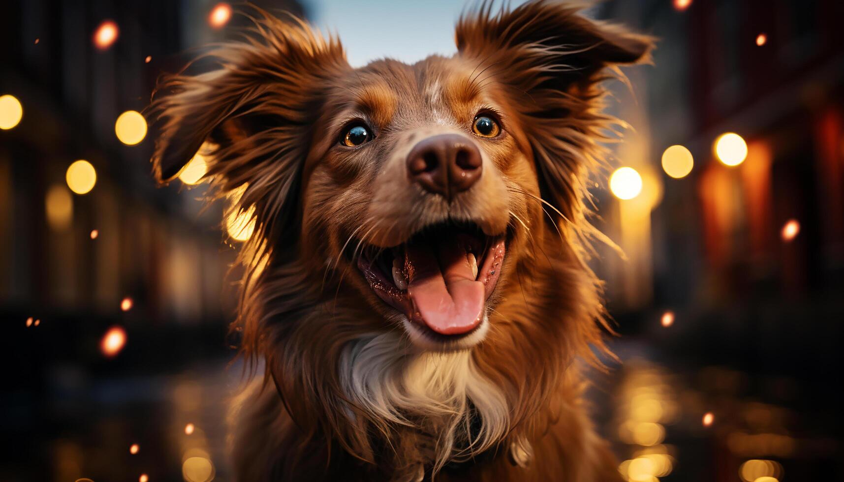 AI generated Cute puppy sitting outdoors, looking at camera, celebrating Christmas generated by AI photo