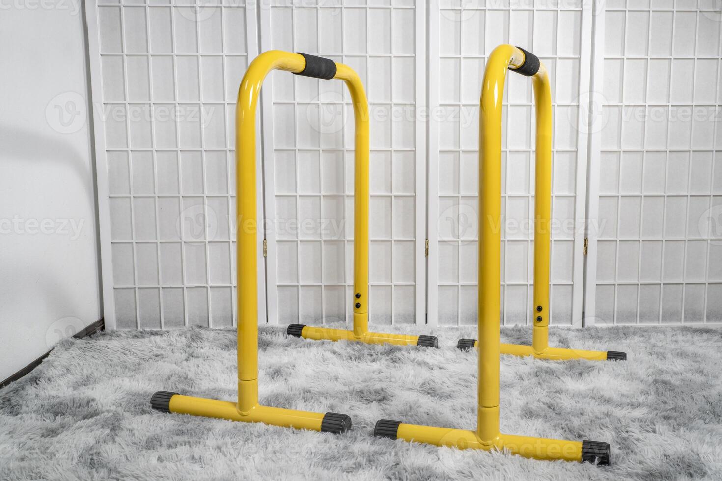 free-standing metal fitness bars in a home gym, fitness concept photo