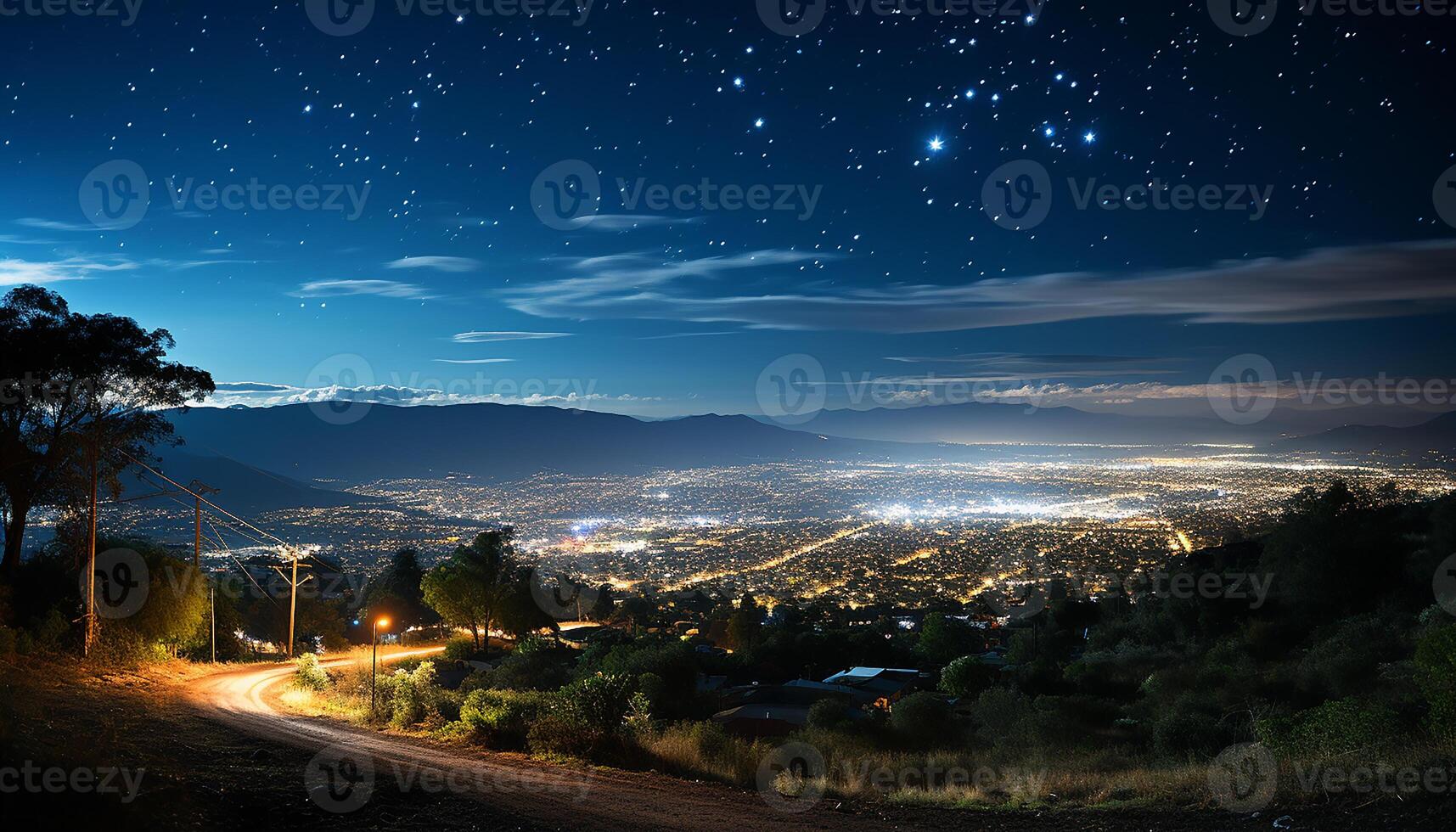 ai generado montaña pico iluminado por luz de la luna en un oscuro noche cielo generado por ai foto