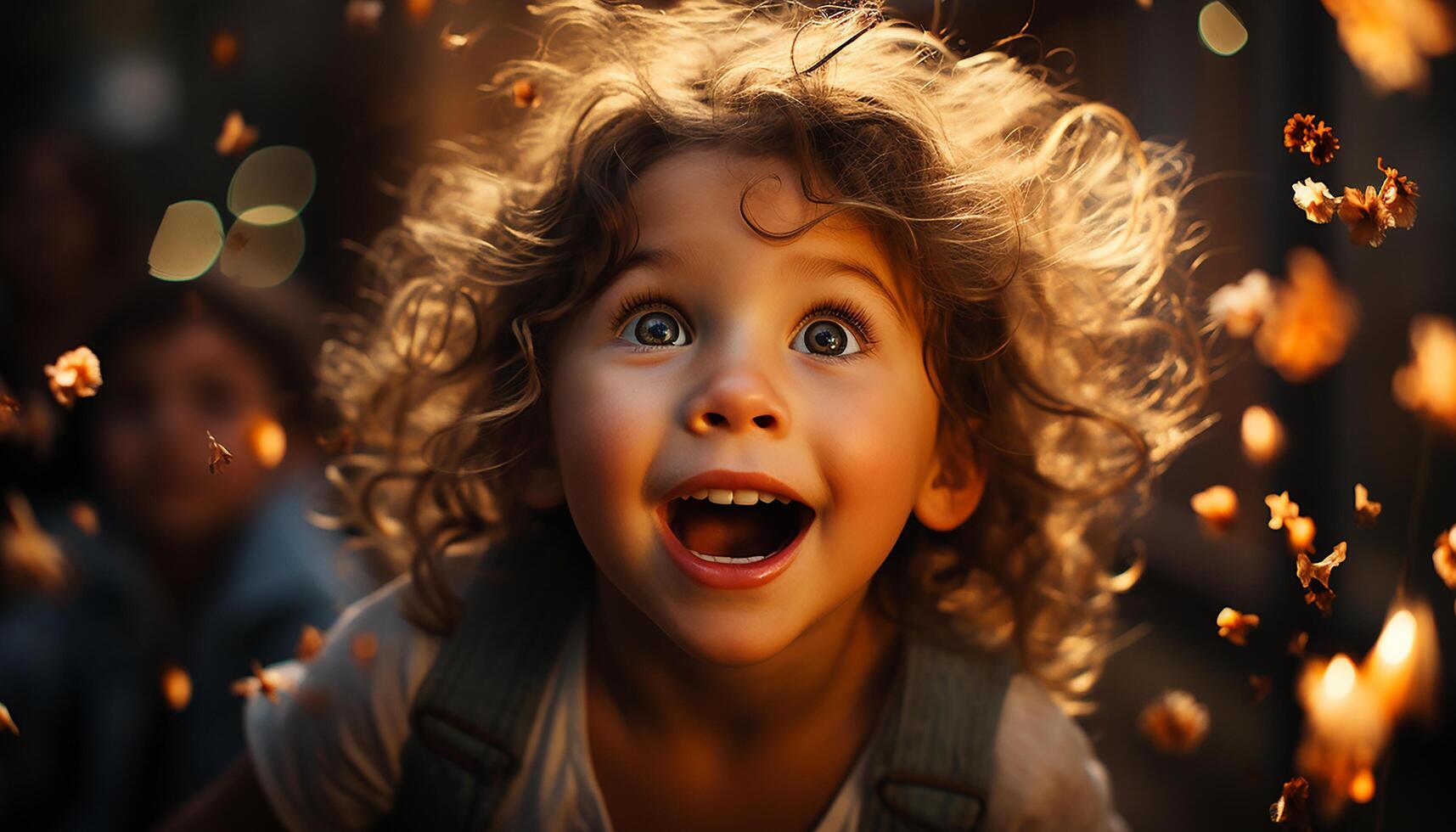 AI generated Smiling child, cute and cheerful, enjoying Christmas lights outdoors generated by AI photo