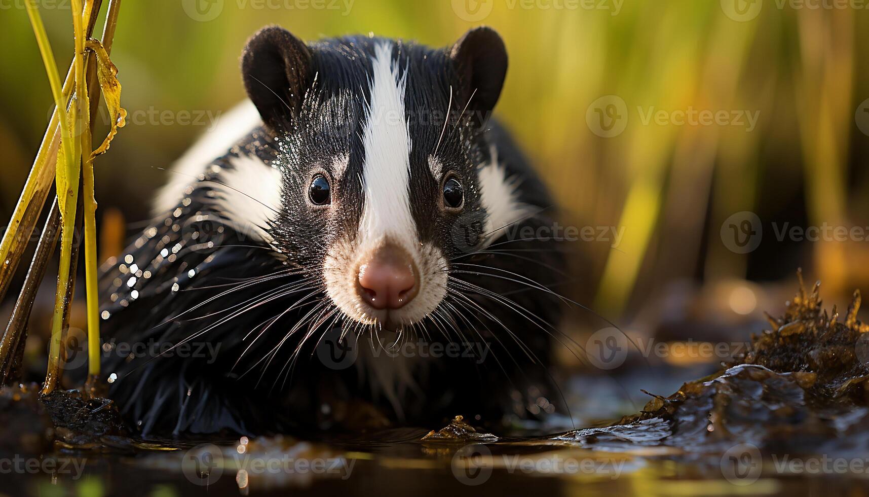 AI generated Cute mammal looking at camera in green forest generated by AI photo