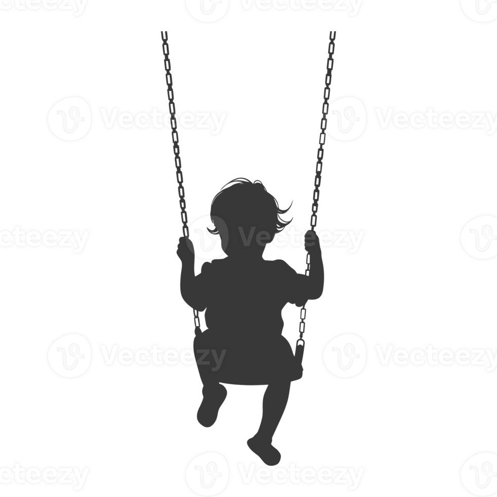 AI generated Silhouette little boy playing swing in the playground black color only png