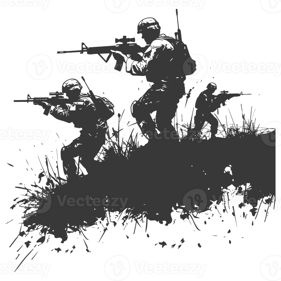 AI generated silhouette of a modern war situation black color only png