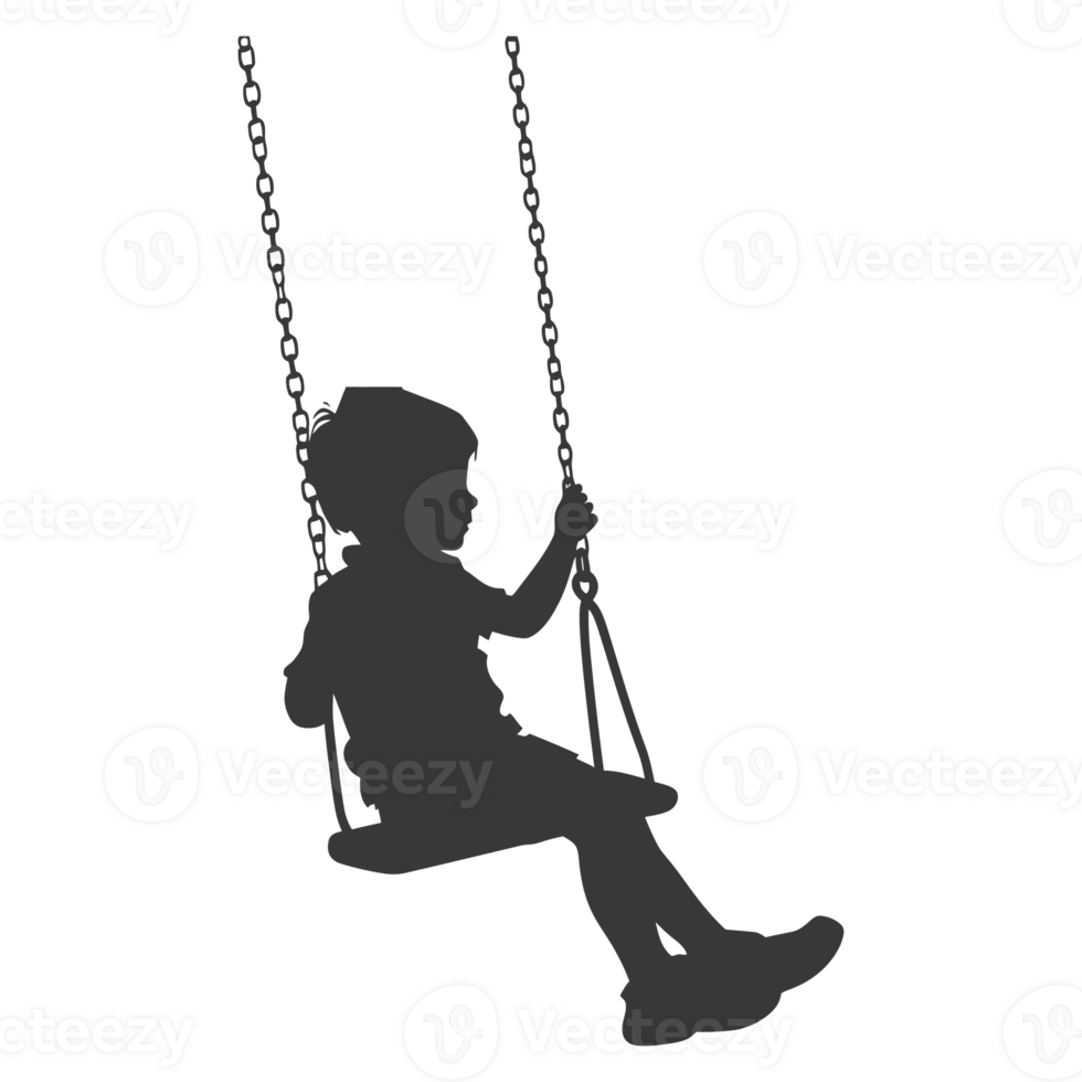 AI generated Silhouette little boy playing swing in the playground black color only png