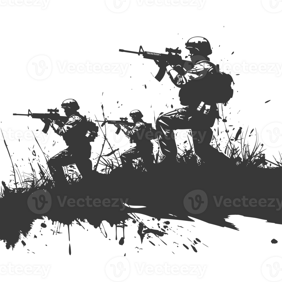 AI generated silhouette of a modern war situation black color only png