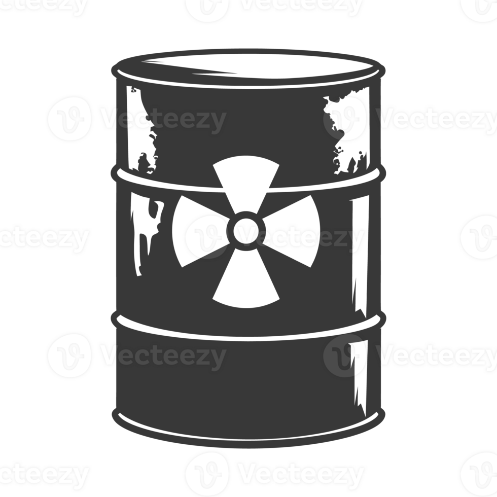 AI generated Silhouette of drum or barrel with radioactive symbol black color only png