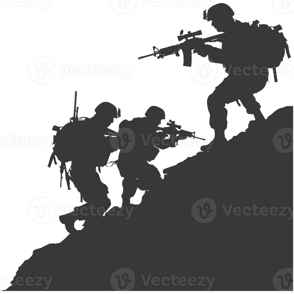 ai genererad silhuett av en modern krig situation svart Färg endast png