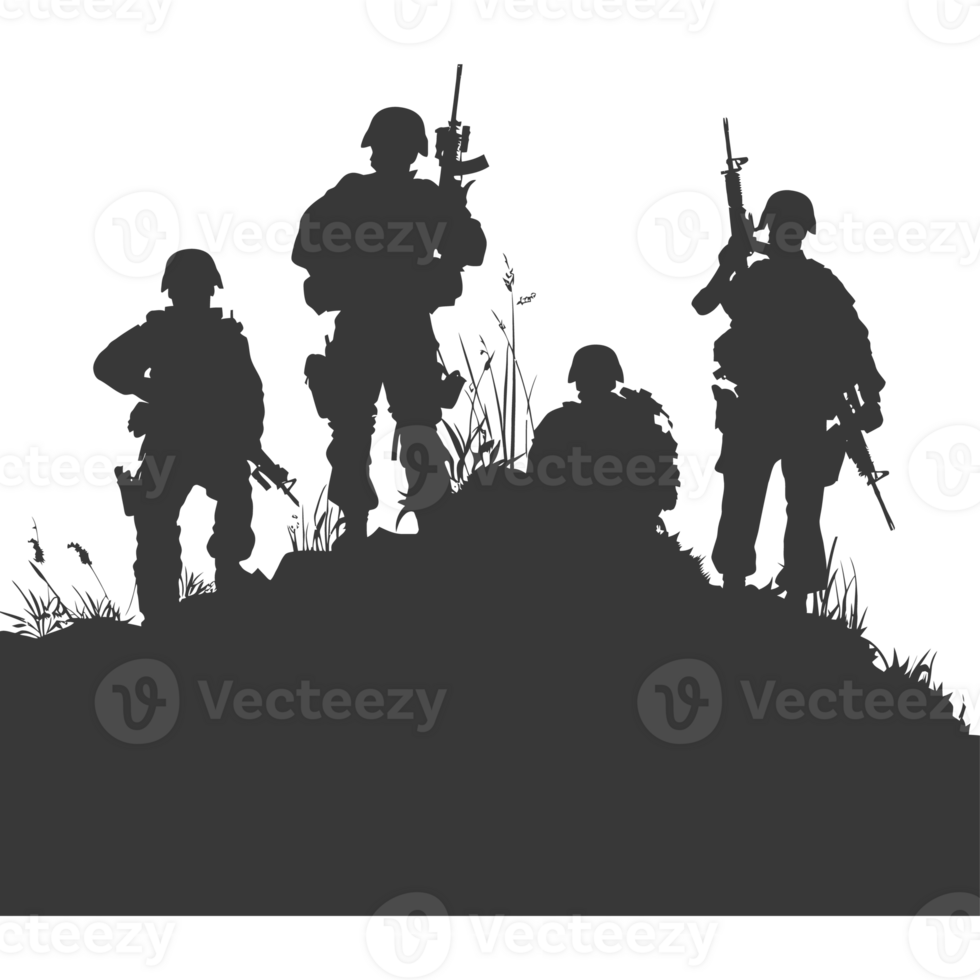 AI generated silhouette of a modern war situation black color only png