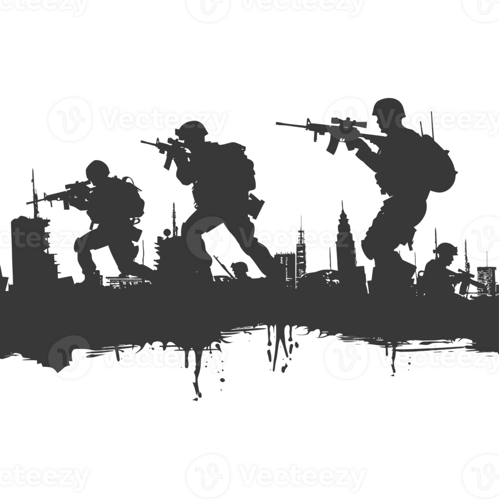 AI generated silhouette of a modern war situation black color only png