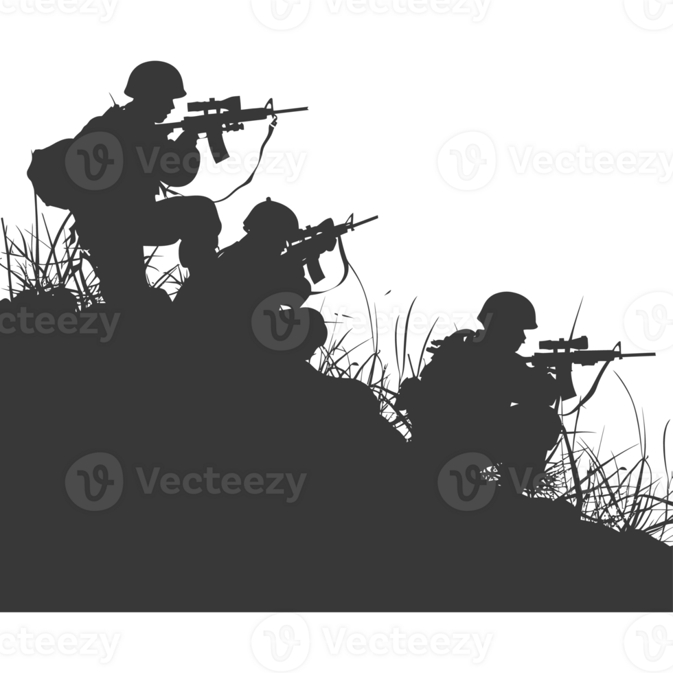 AI generated silhouette of a modern war situation black color only png