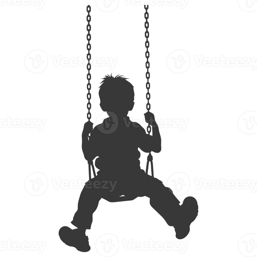 AI generated Silhouette little boy playing swing in the playground black color only png