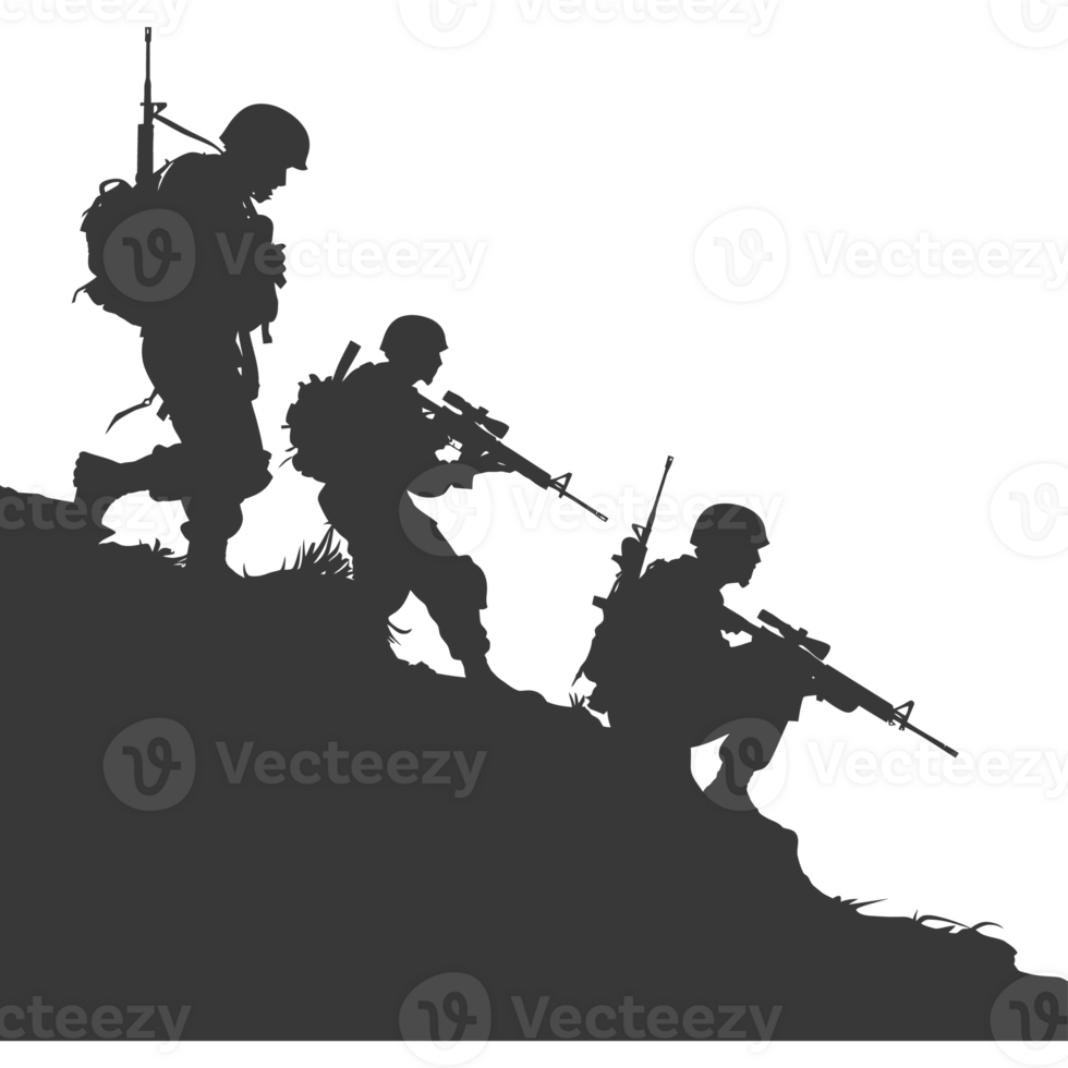 AI generated silhouette of a modern war situation black color only png