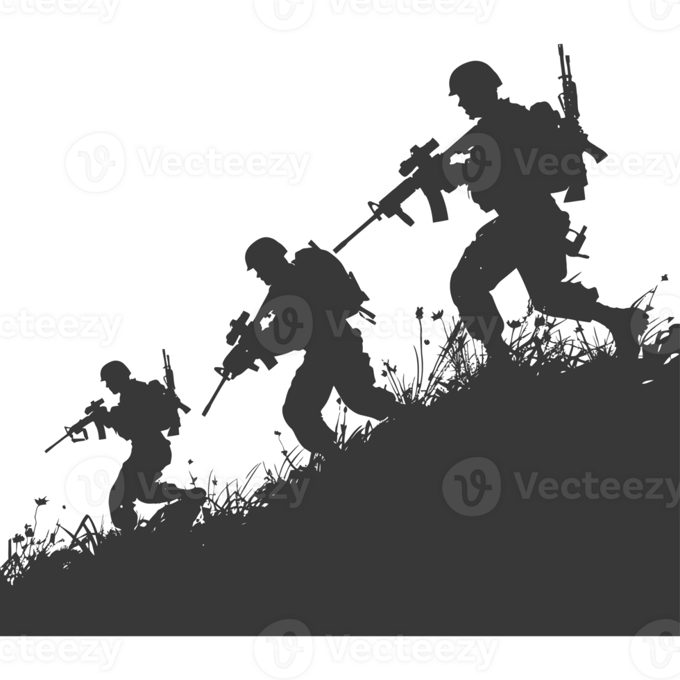 AI generated silhouette of a modern war situation black color only png