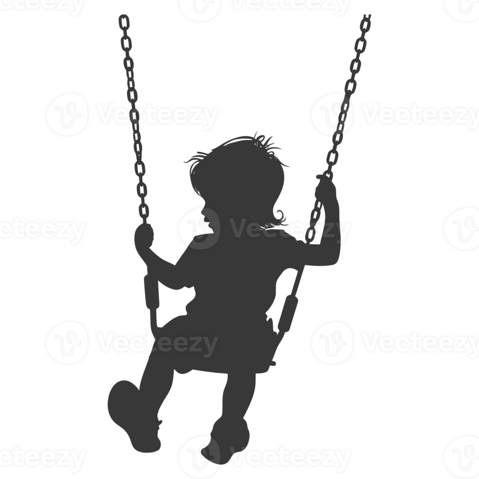 AI generated Silhouette little boy playing swing in the playground black color only png