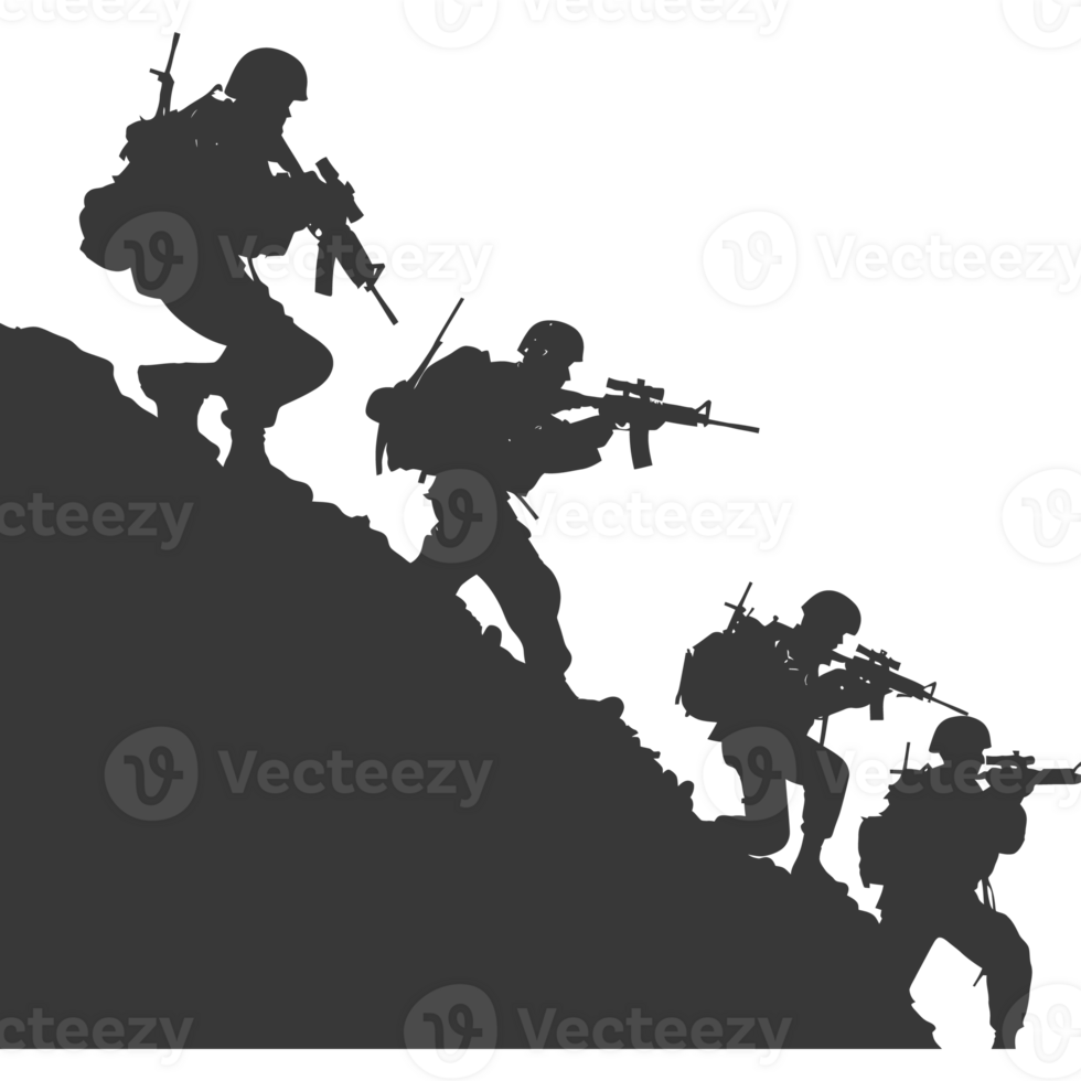 AI generated silhouette of a modern war situation black color only png