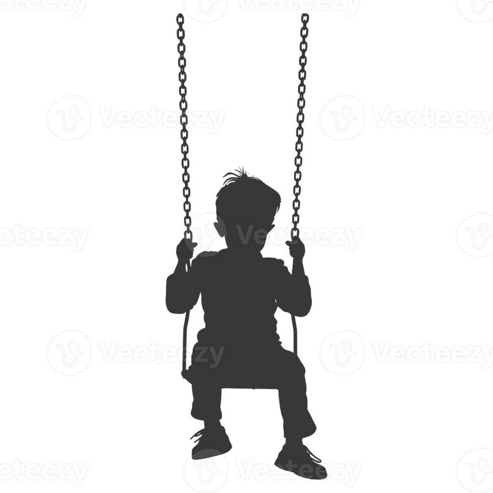 AI generated Silhouette little boy playing swing in the playground black color only png