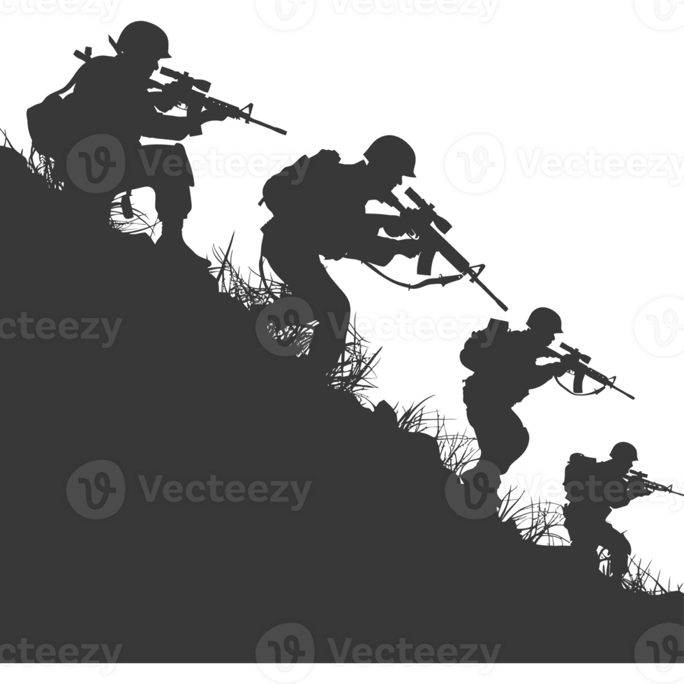 AI generated silhouette of a modern war situation black color only png