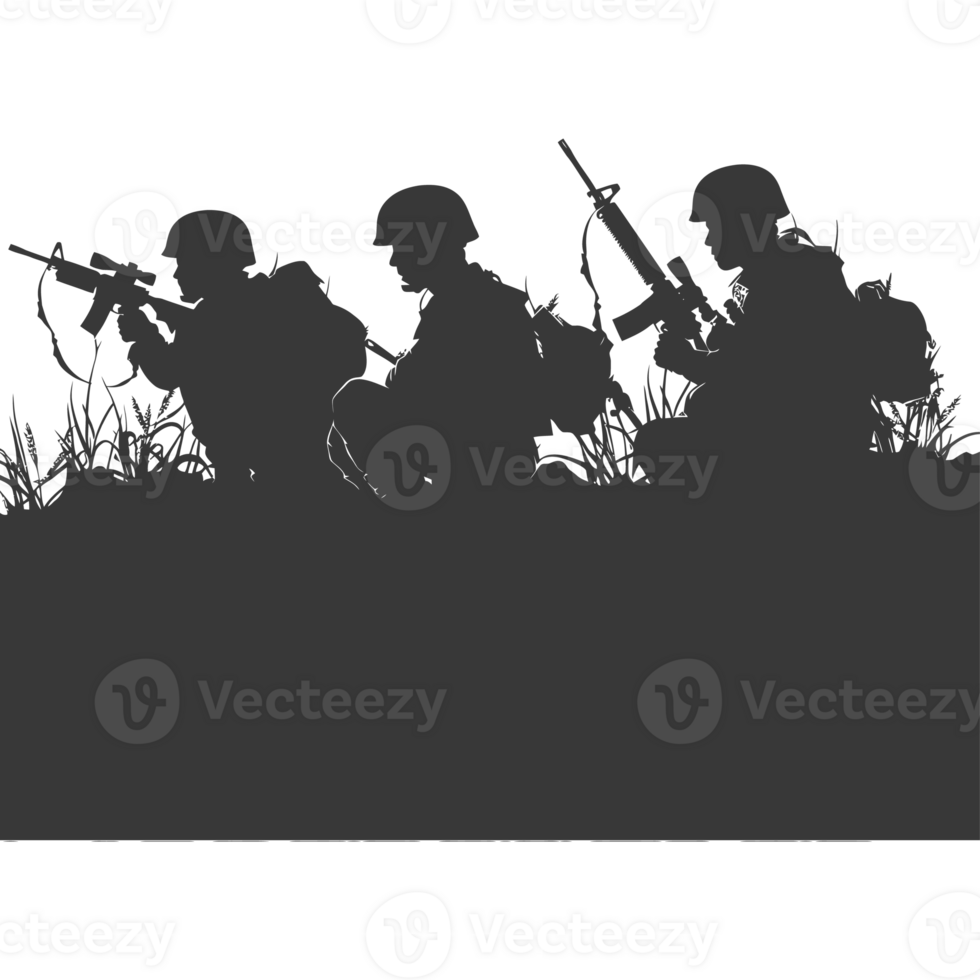 AI generated silhouette of a modern war situation black color only png