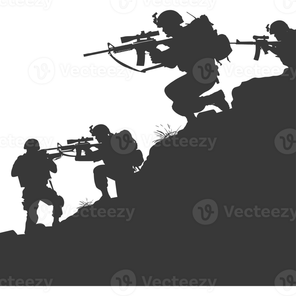 AI generated silhouette of a modern war situation black color only png