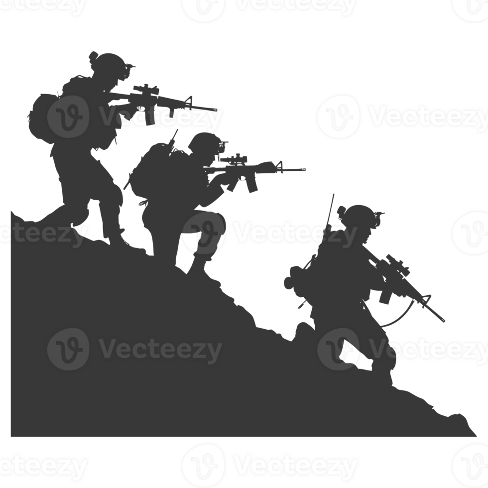 AI generated silhouette of a modern war situation black color only png