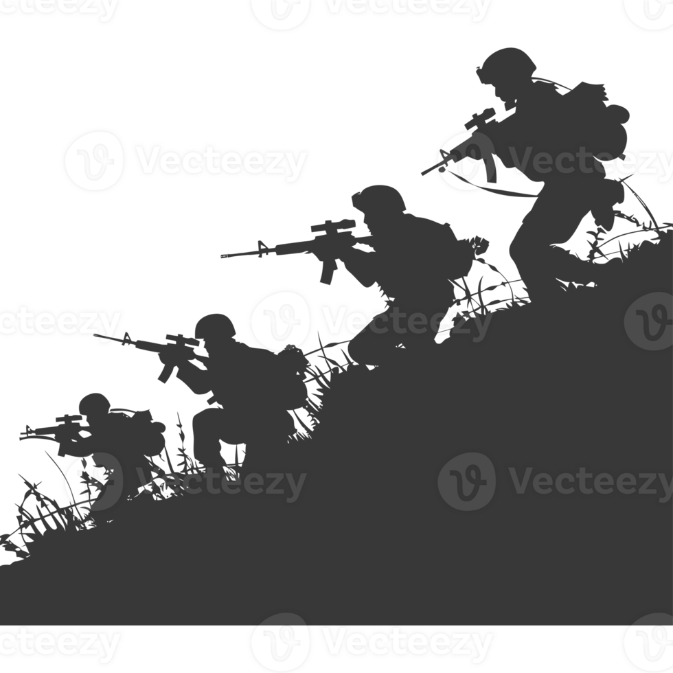 AI generated silhouette of a modern war situation black color only png