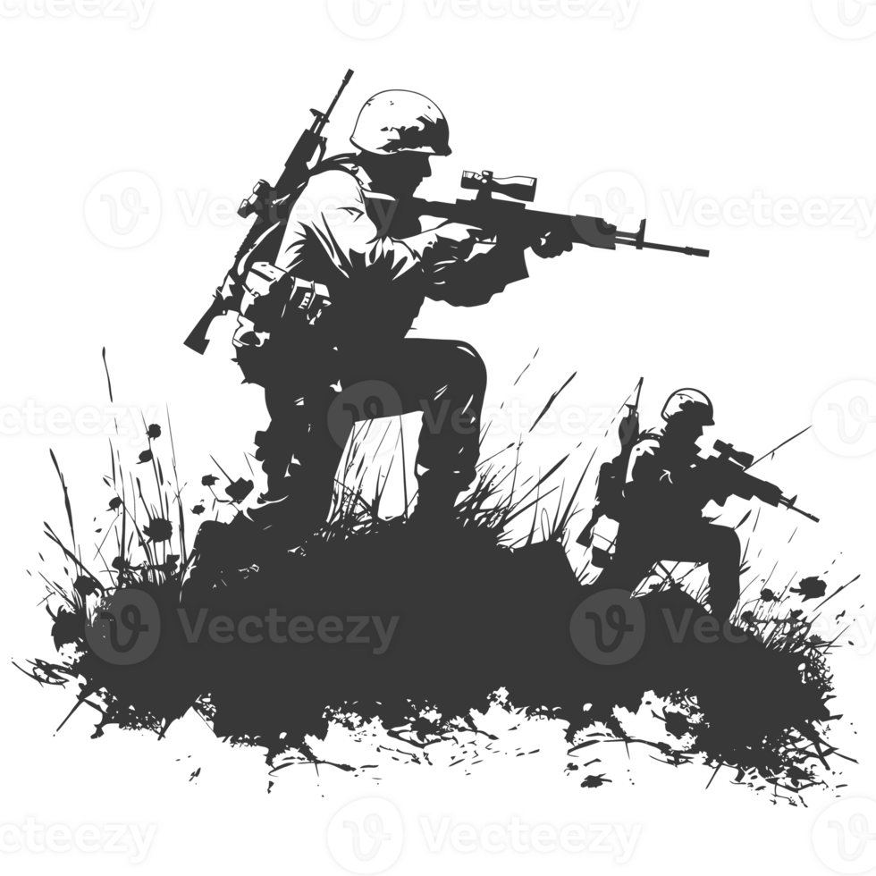 AI generated silhouette of a modern war situation black color only png