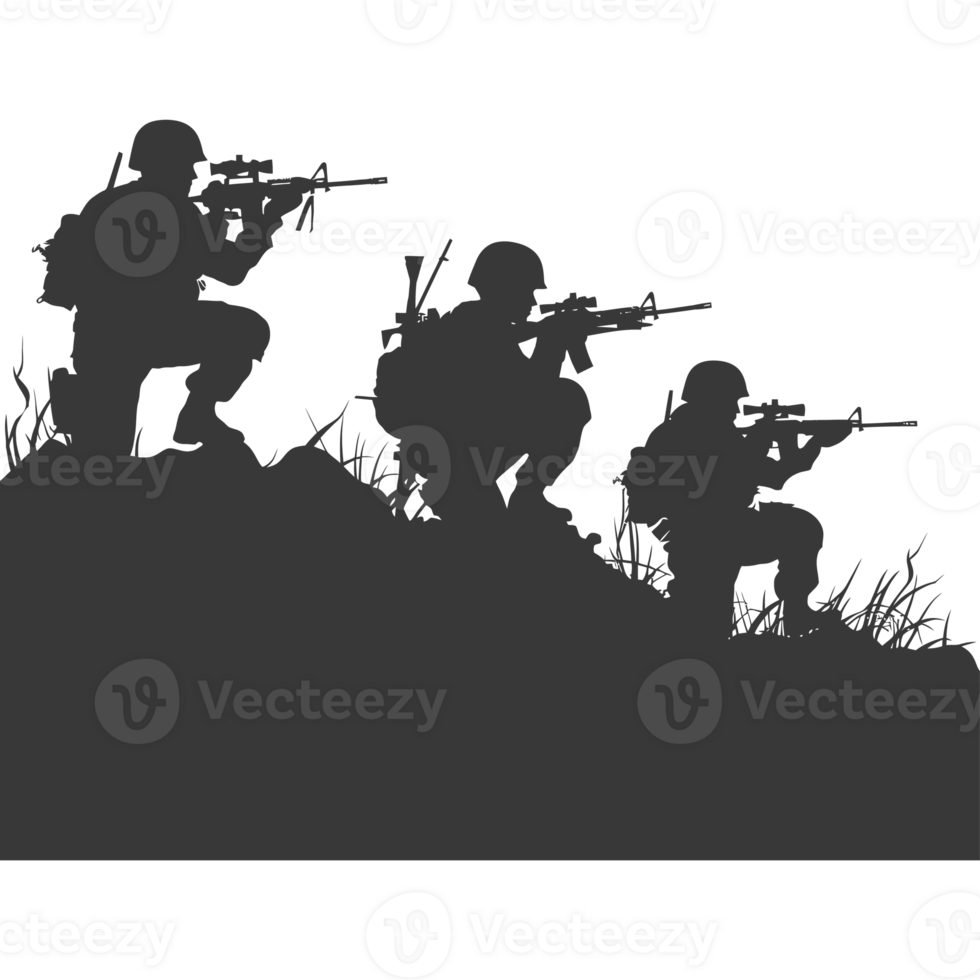 AI generated silhouette of a modern war situation black color only png
