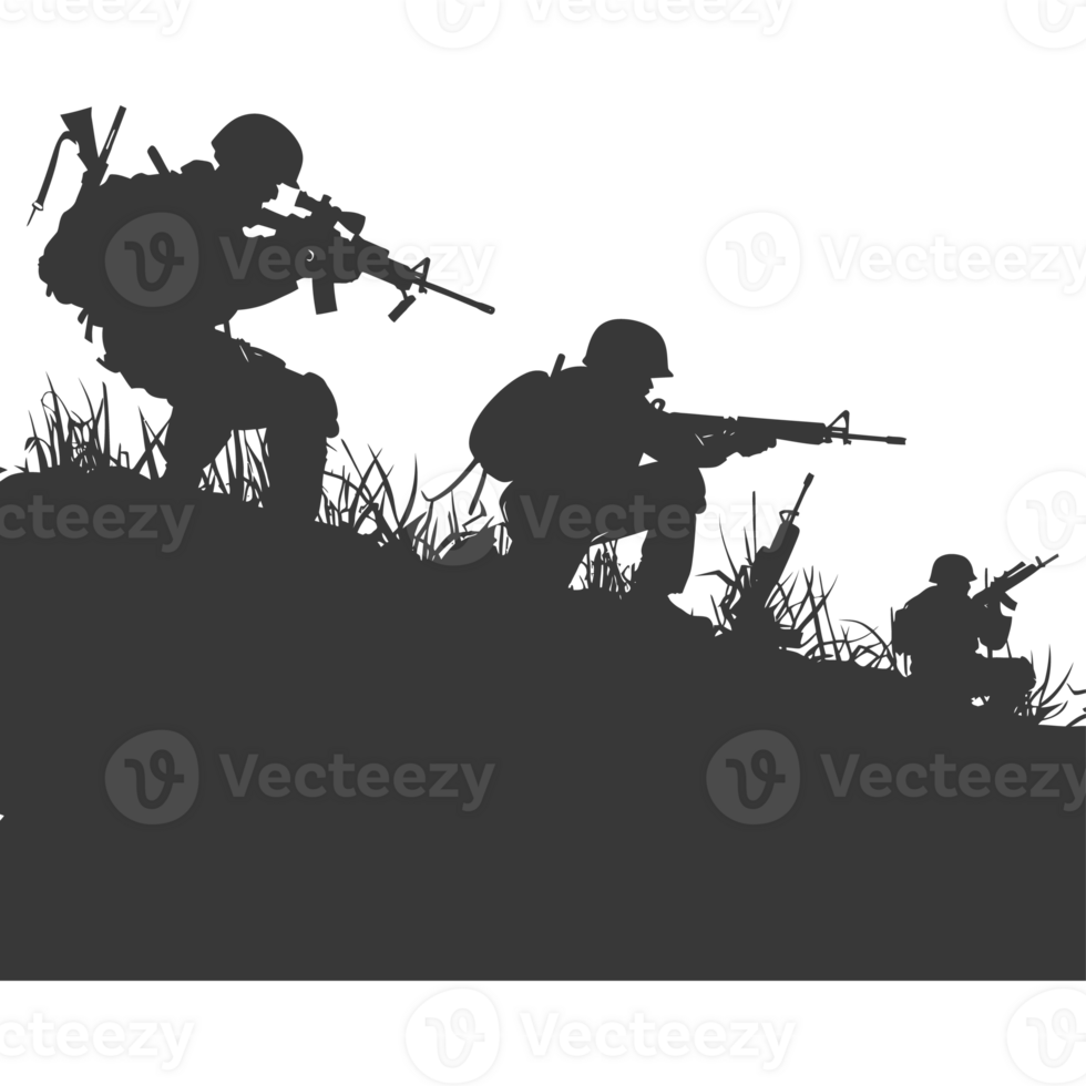 AI generated silhouette of a modern war situation black color only png