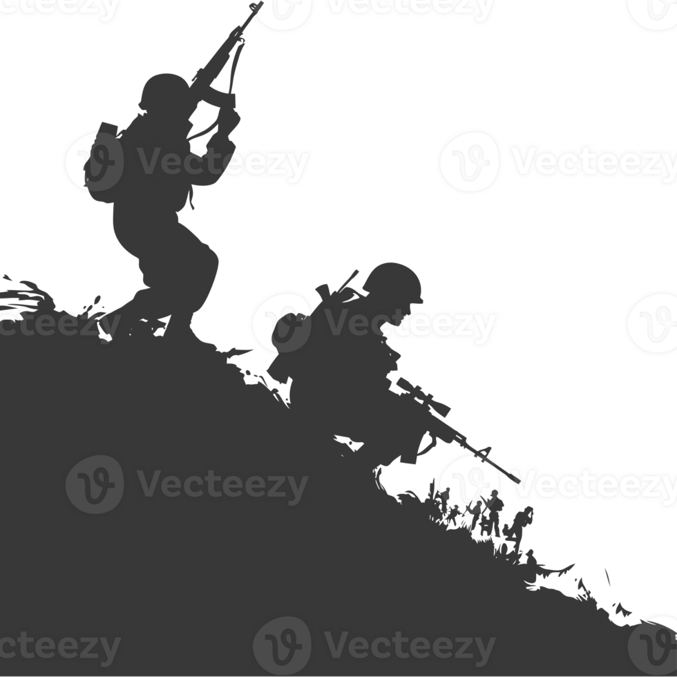 AI generated silhouette of a modern war situation black color only png