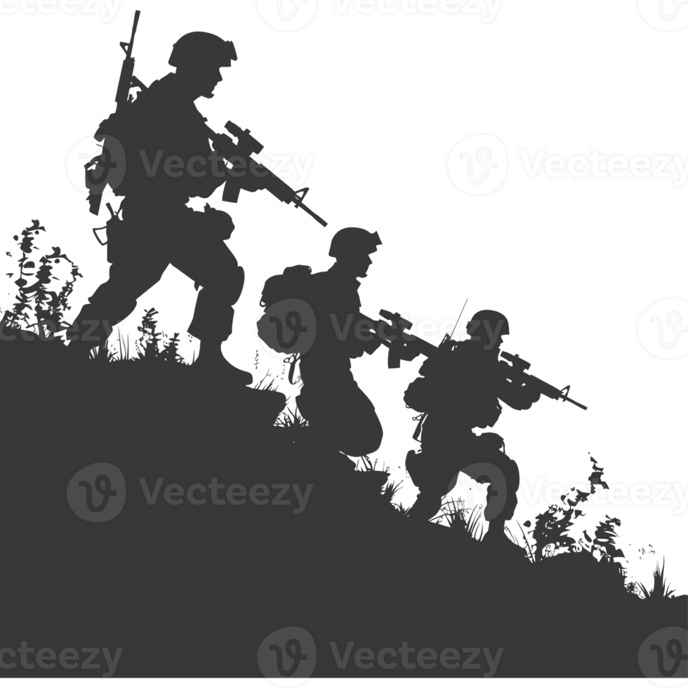 AI generated silhouette of a modern war situation black color only png