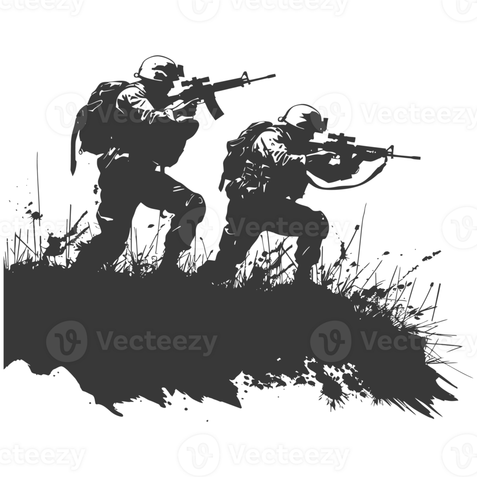 AI generated silhouette of a modern war situation black color only png
