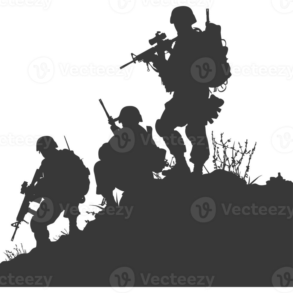 AI generated silhouette of a modern war situation black color only png