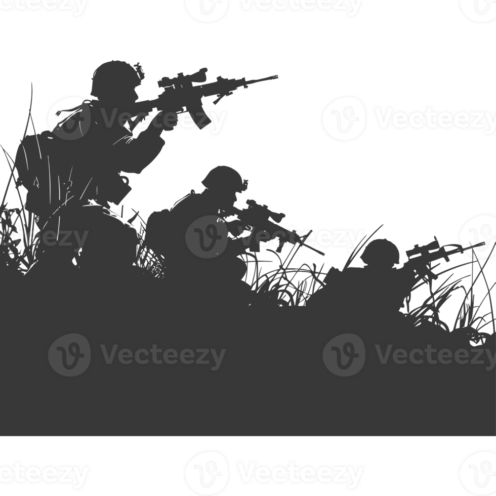 AI generated silhouette of a modern war situation black color only png