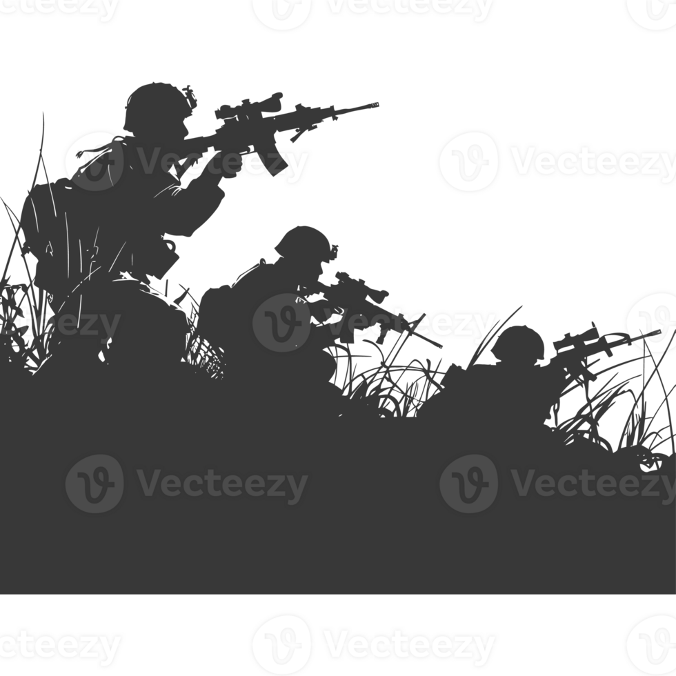 ai gerado silhueta do uma moderno guerra situação Preto cor só png