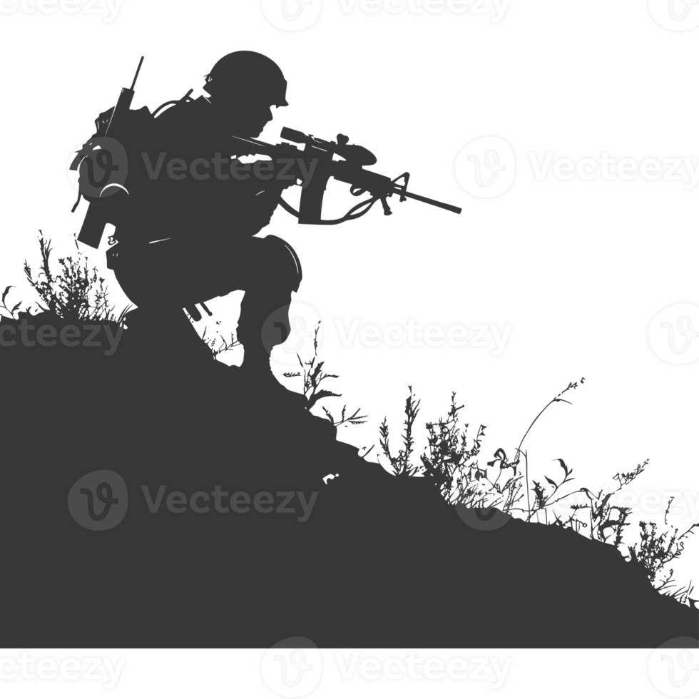 AI generated silhouette of a modern war situation black color only png