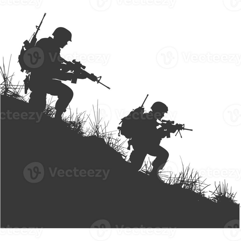AI generated silhouette of a modern war situation black color only png