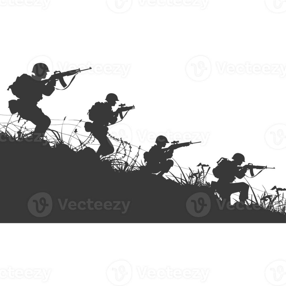 AI generated silhouette of a modern war situation black color only png